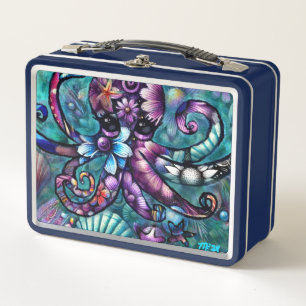 Lunch Box Octopus lunaire Floral Turquoise Purple Bleu Côte