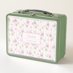 Lunch Box Oie Coquette Mignonne avec Monogramme Ruban Rose