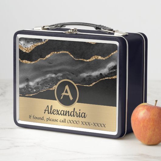Lunch Box Or Monogramme Personnalisé Luxe Chic (En situation)