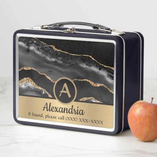 Lunch Box Or Monogramme Personnalisé Luxe Chic (En situation)