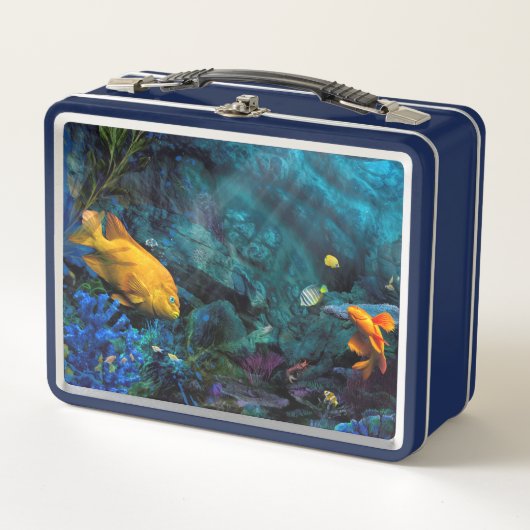 LUNCH BOX ORANGE FISH BLUE OCEAN (Devant)