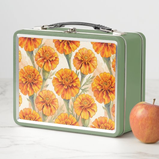 Lunch Box Orange marigold flowers pattern (En situation)