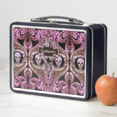 Lunch Box Ornement rose Goth avec crâne personnalisé (En situation)