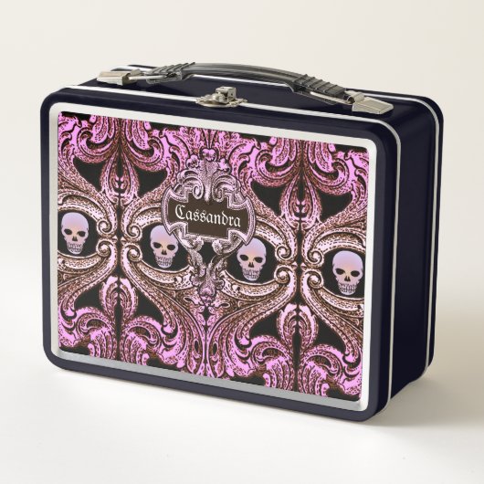 Lunch Box Ornement rose Goth avec crâne personnalisé (Devant)