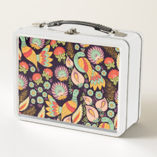 Lunch Box Ornement vintage Folk Floral Birds