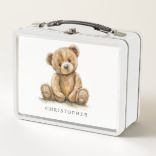 Lunch Box Ours en peluche aquarelle neutre Nom de l'enfant