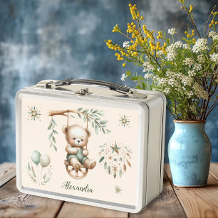 Lunch Box Ours en peluche vert Boho personnalisé