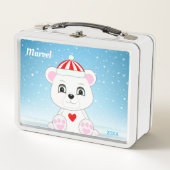 Lunch Box Ours polaire blanc mou sur bleu clair (Devant)