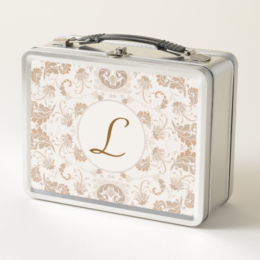Lunch Box Paisley en Beige esthétique moderne Tan Brown Init (Devant)