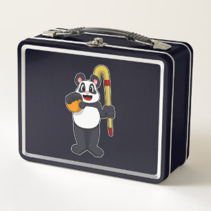 Lunch Box Panda at hockey with hockey bat