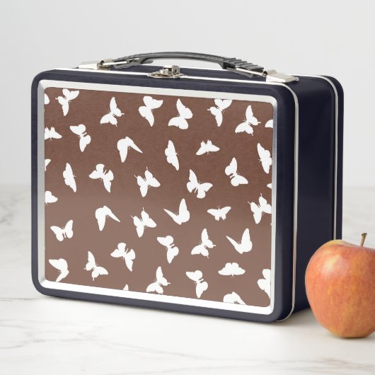 Lunch Box Papillon blanc fond marron esthétique mignon (En situation)