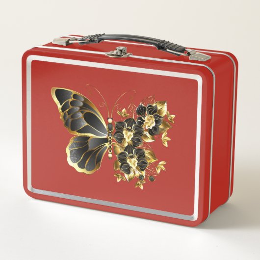 Lunch Box Papillon fleur d'or avec orchidée noire (Devant)