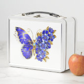 Lunch Box Papillon saphir à fleurs (En situation)