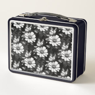 Lunch Box Papillon sur Motif à fleurs - Noir