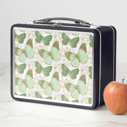 Lunch Box Papillon Vert Fleur Florale Fleurir (En situation)
