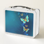 Lunch Box Papillons d'or sur un Arrière - plan bleu (Dos)