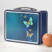 Lunch Box Papillons d'or sur un Arrière - plan bleu (En situation)