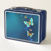 Lunch Box Papillons d'or sur un Arrière - plan bleu (Dos)