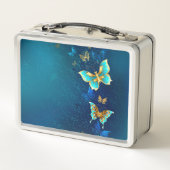 Lunch Box Papillons d'or sur un Arrière - plan bleu (Dos)