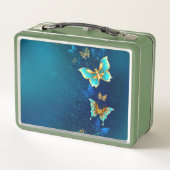 Lunch Box Papillons d'or sur un Arrière - plan bleu (Dos)