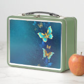 Lunch Box Papillons d'or sur un Arrière - plan bleu (En situation)