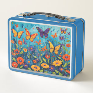 Lunch Box Papillons et fleurs sur Blue Kid's