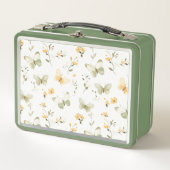 Lunch Box Papillons Fleurs Vert Jaune Blanc (Devant)