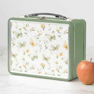 Lunch Box Papillons Fleurs Vert Jaune Blanc