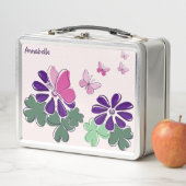 Lunch Box Papillons rose mignon vert violet Doodé de fleurs (En situation)