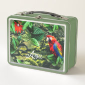 Lunch Box Parrot écarlate macaw dans la jungle avec des fleu (Devant)