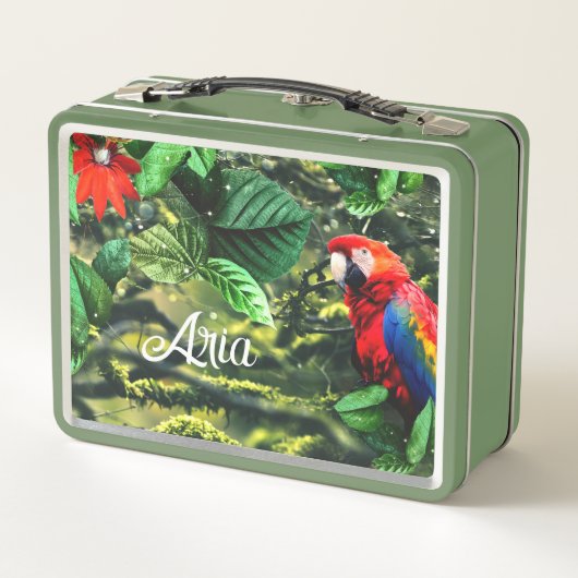 Lunch Box Parrot écarlate macaw dans la jungle avec des fleu (Dos)