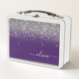 Lunch Box Parties scintillant d'argent violet Girl Nom du mo