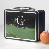 Lunch Box Parties scintillant d'or et Monogramme d'âge vert (En situation)