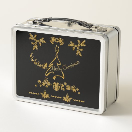 Lunch Box Parties scintillant d'or Joyeux Noël, Père Noël (Dos)