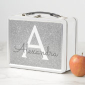 Lunch Box Parties scintillant en argent de luxe et monogramm (En situation)