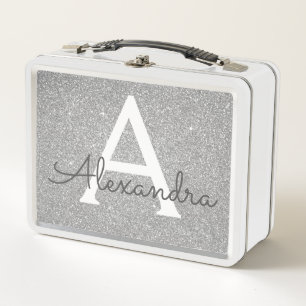Lunch Box Parties scintillant en argent de luxe et monogramm