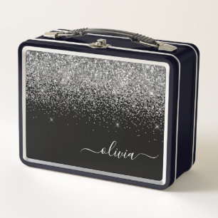 Lunch Box Parties scintillant en argent noir Fille en métal
