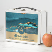Lunch Box Parties scintillant or turquoise Géode Agate Metal (En situation)