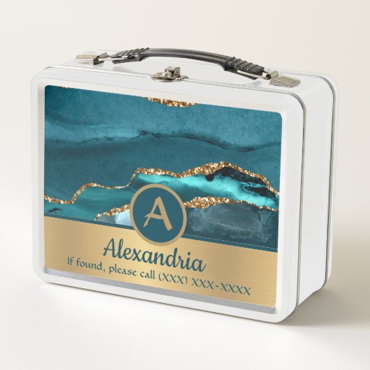 Lunch Box Parties scintillant or turquoise Géode Agate Metal (Devant)