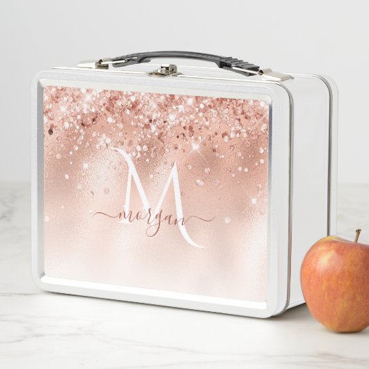 Lunch Box Parties scintillant Peach Rose or Monogramme (En situation)