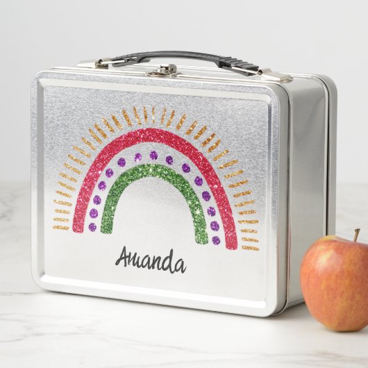 Lunch Box Parties scintillant Rainbow Design Nom personnalis (En situation)