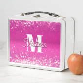Lunch Box Parties scintillant rose chaud Bokeh Monogramme (En situation)
