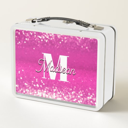 Lunch Box Parties scintillant rose chaud Bokeh Monogramme (Dos)