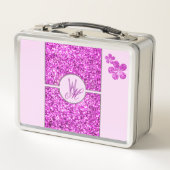 Lunch Box Parties scintillant rose Monogramme avec Fleurs (Devant)