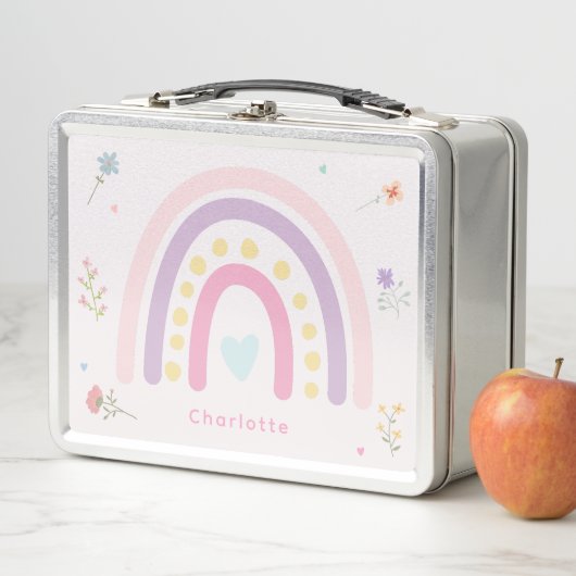 Lunch Box Pastel Rainbows Girly Fleurs sauvages & Coeurs (En situation)