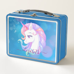 Lunch Box Pastel Unicorn Pony Blue Sparkle Stars