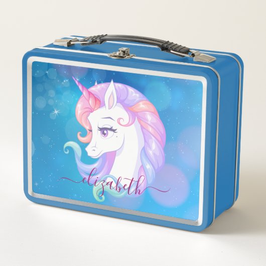 Lunch Box Pastel Unicorn Pony Blue Sparkle Stars (Devant)