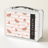 Lunch Box Pastèques Rouges, Coeurs, Bandes, Votre Nom (Dos)