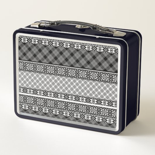Lunch Box Patchwork rayé noir et blanc avec dentelle (Dos)