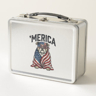 Lunch Box Patriotic Bulldog 'Merica Vintage Vector Shirt Des